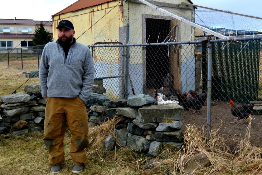 Mayor Tom Spitner with his chickens. 
